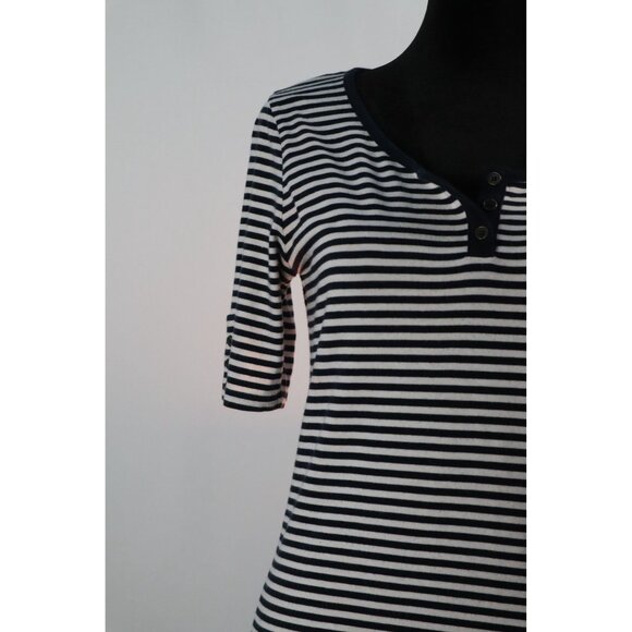 Jones New York Sport Black & White Striped Button‎ Henley Shirt Small - Picture 5 of 10